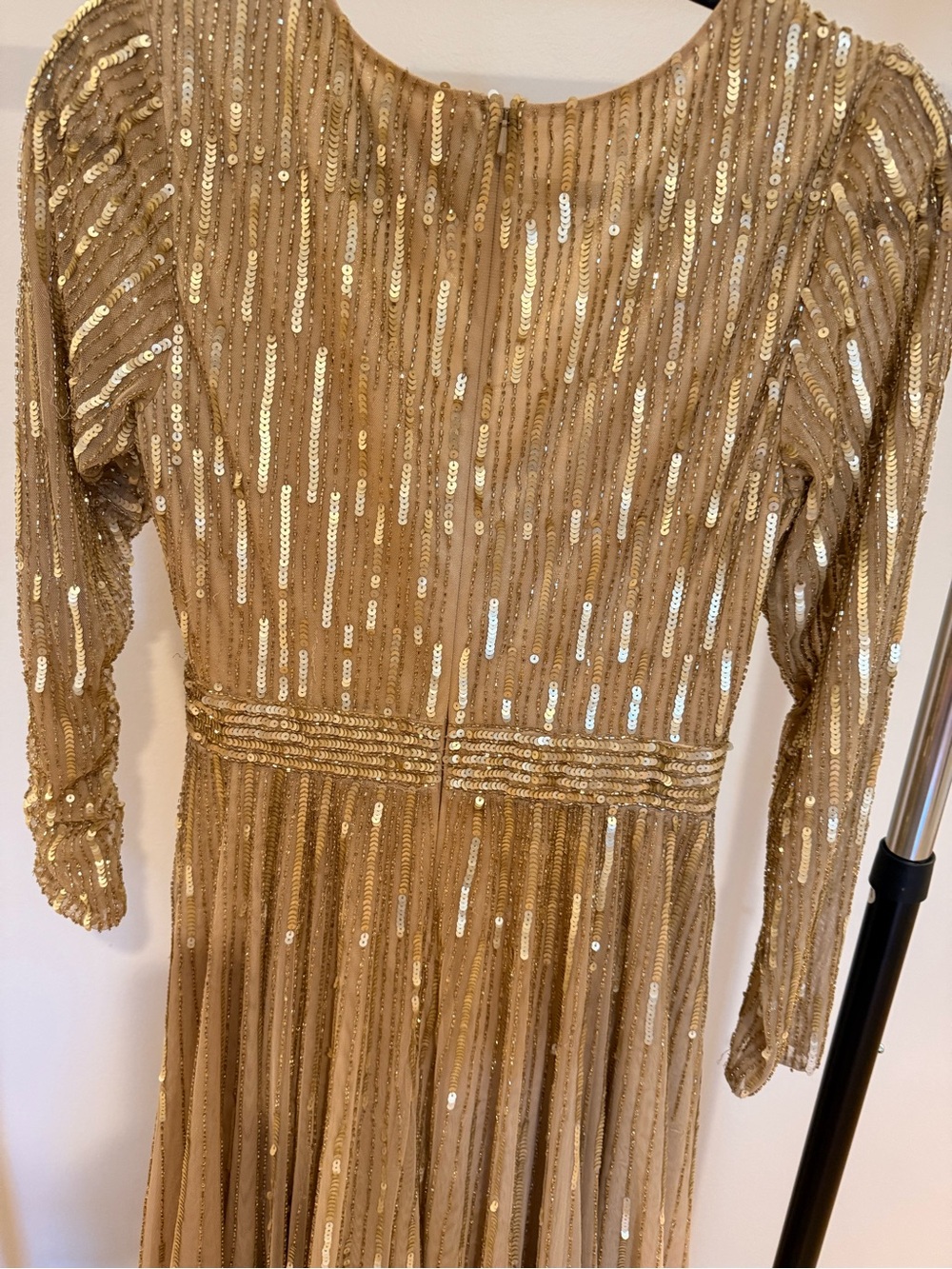 Mac Duggal Gold Sequin Long Sleeve Evening Dress